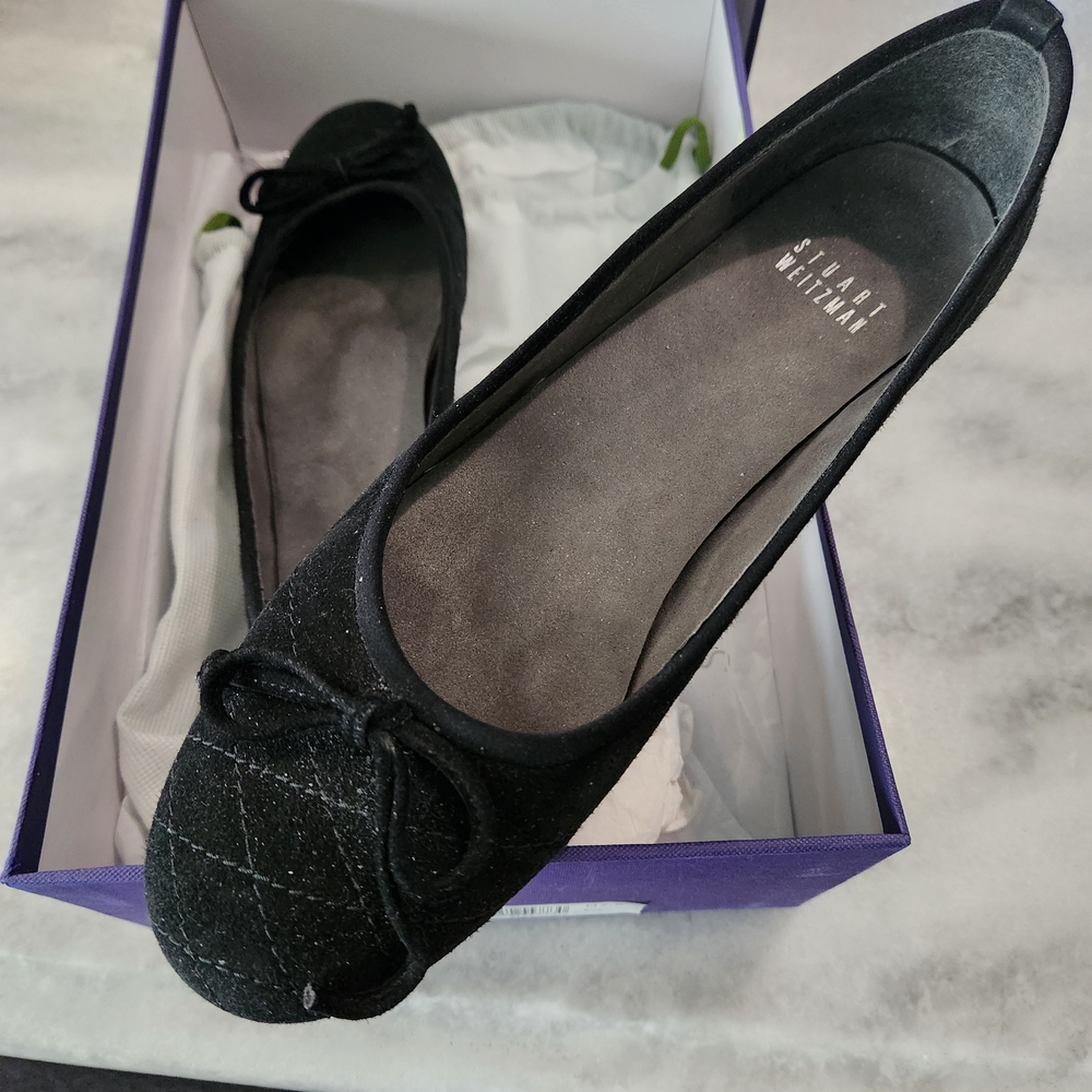 Stuart Weitzman Black Quilted Flats with Bow